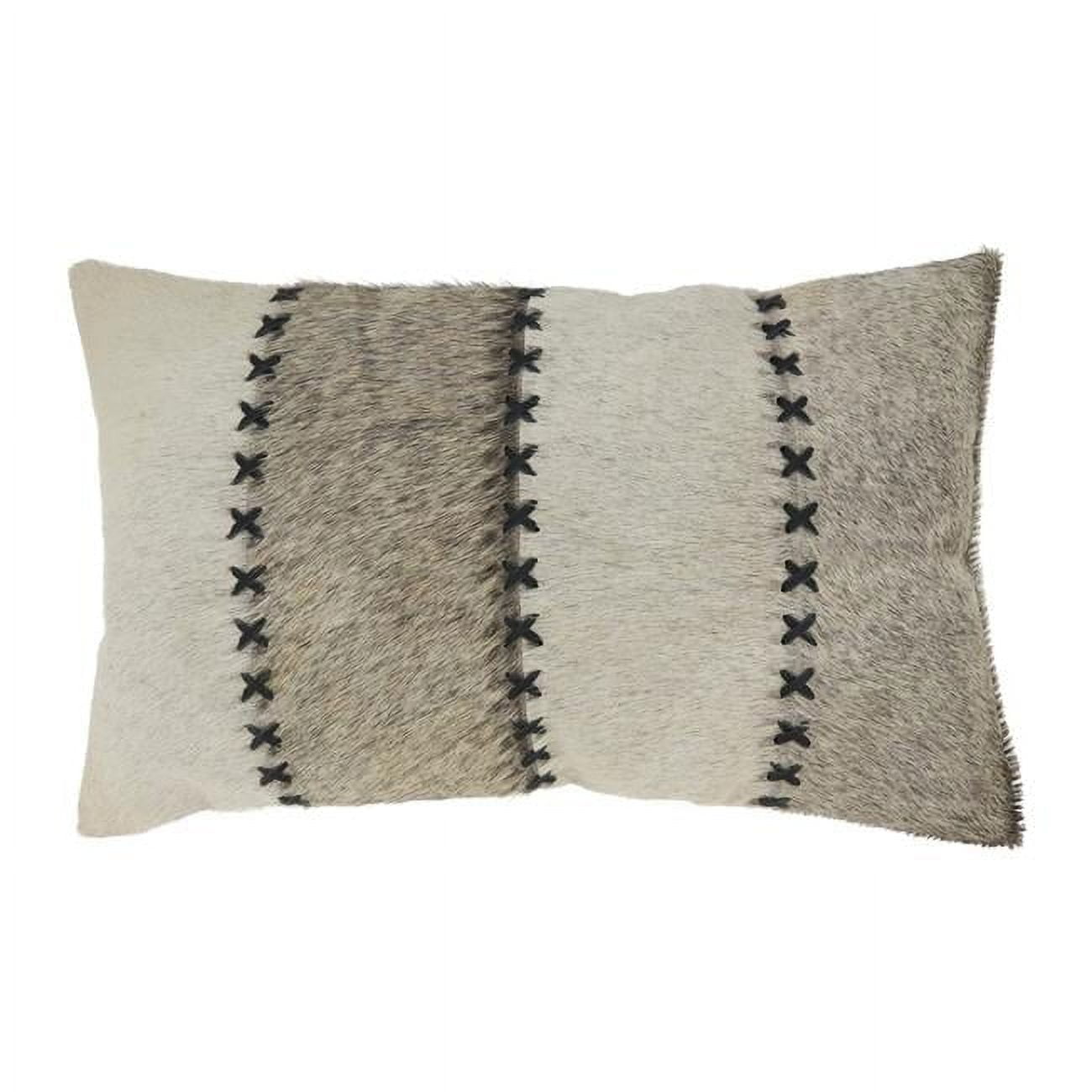 Gray and Beige Hair on Leather Throw Pillow Cover