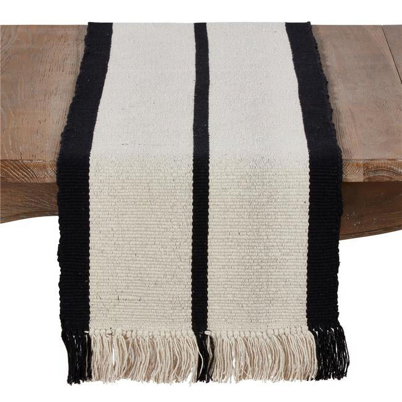 Rustic Cream and Black Cotton Fringe Table Runner