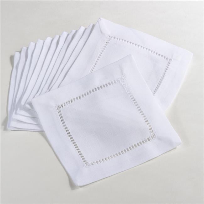 White Hemstitched Border Cocktail Napkins Set of 12