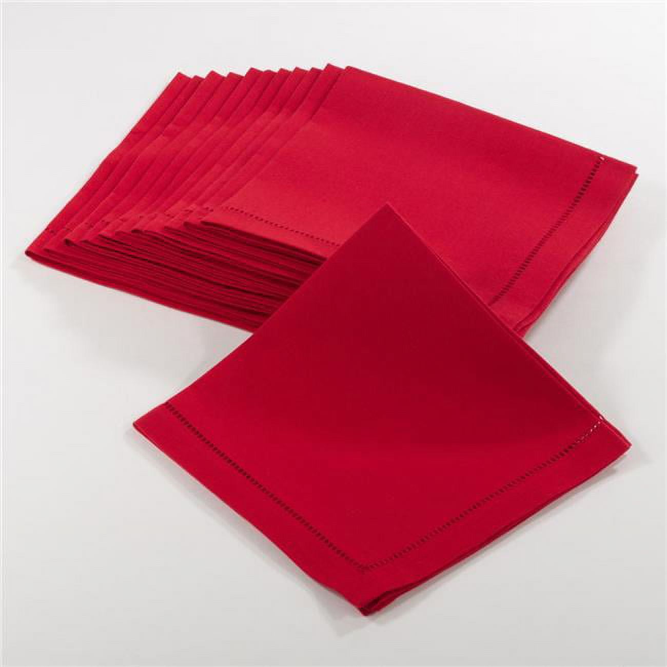 Red Cotton Hemstitched Dinner Napkins Set of 12