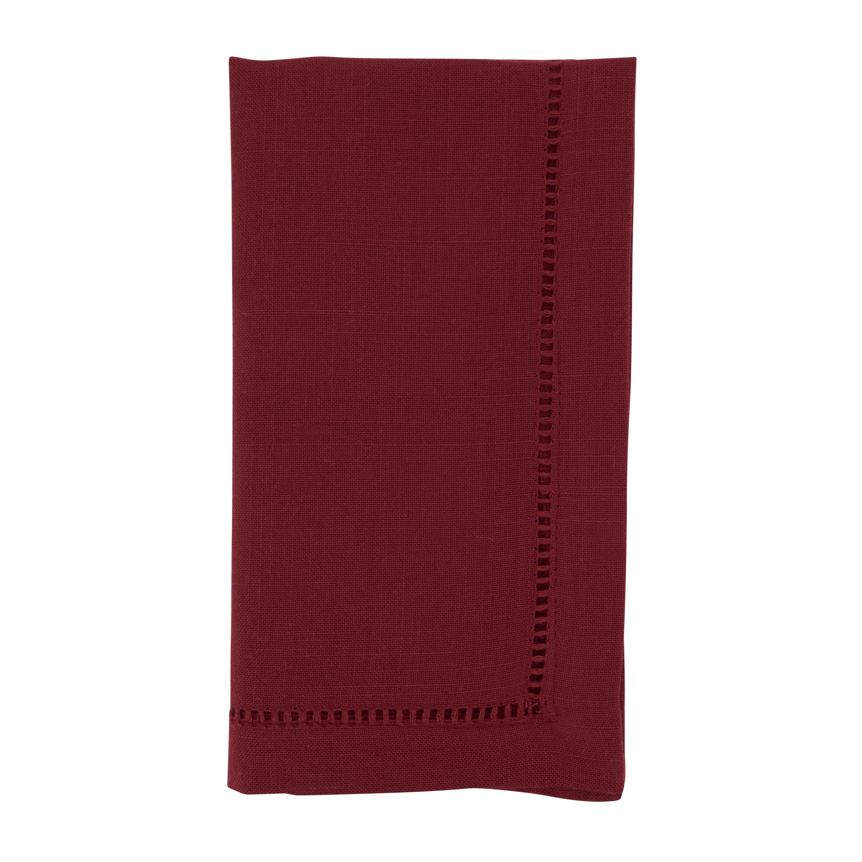 Burgundy Hemstitched Polyester Dinner Napkins Set of 12