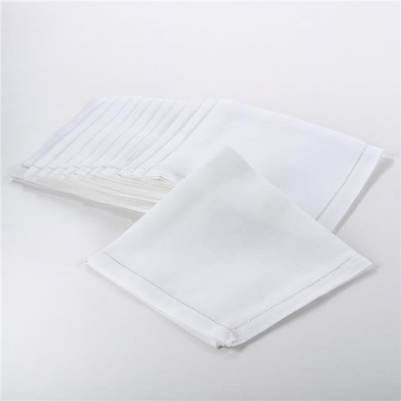 White Cotton Hemstitched Border Cocktail Napkins, Set of 12