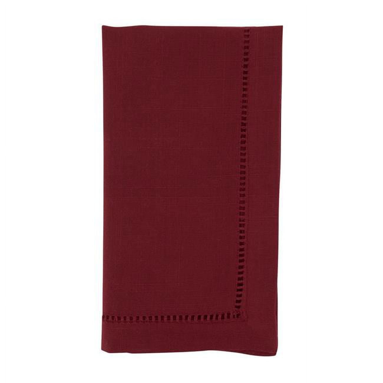 Burgundy Hemstitched Polyester Dinner Napkins Set of 12