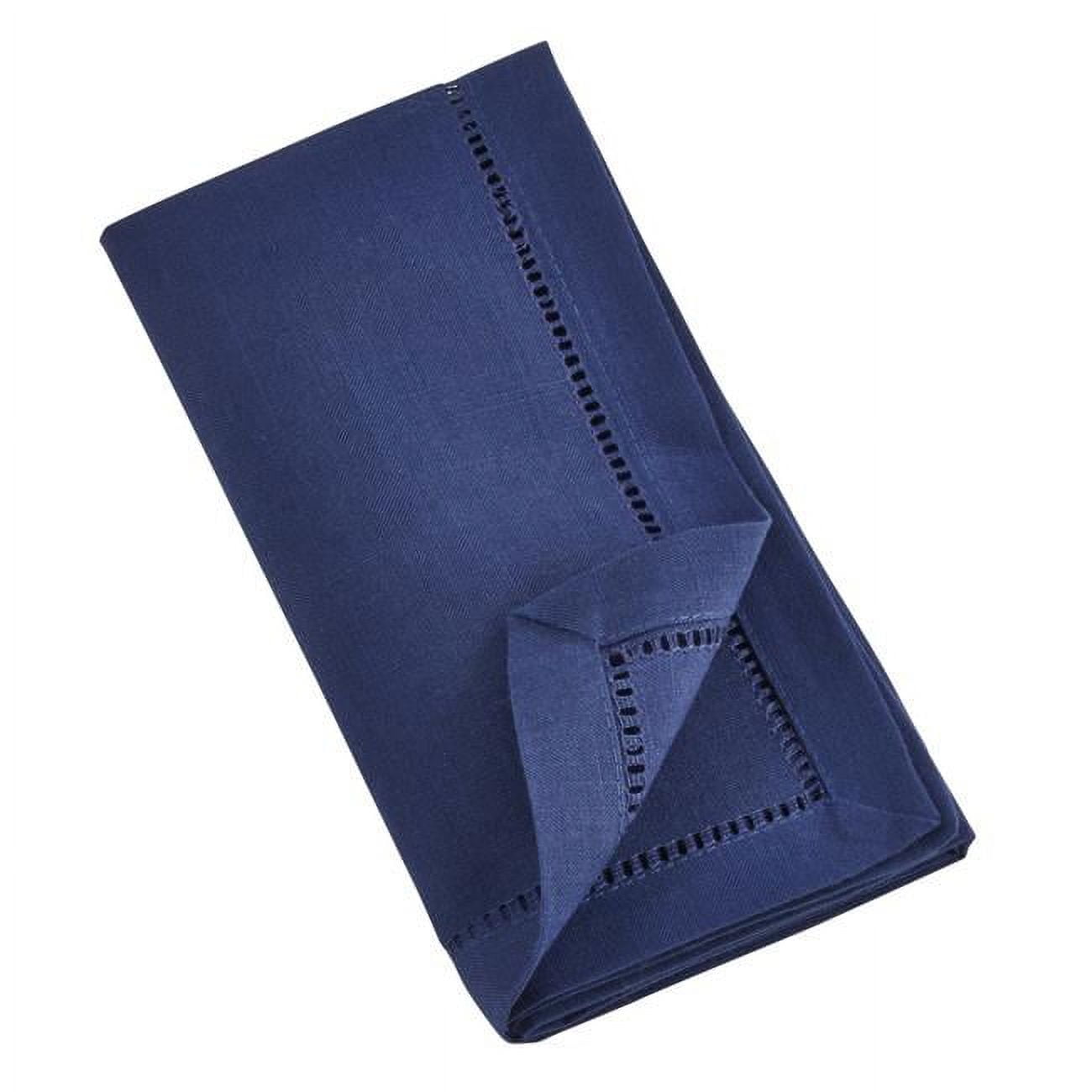 Navy Blue Cotton Hemstitch Dinner Napkins, Set of 12