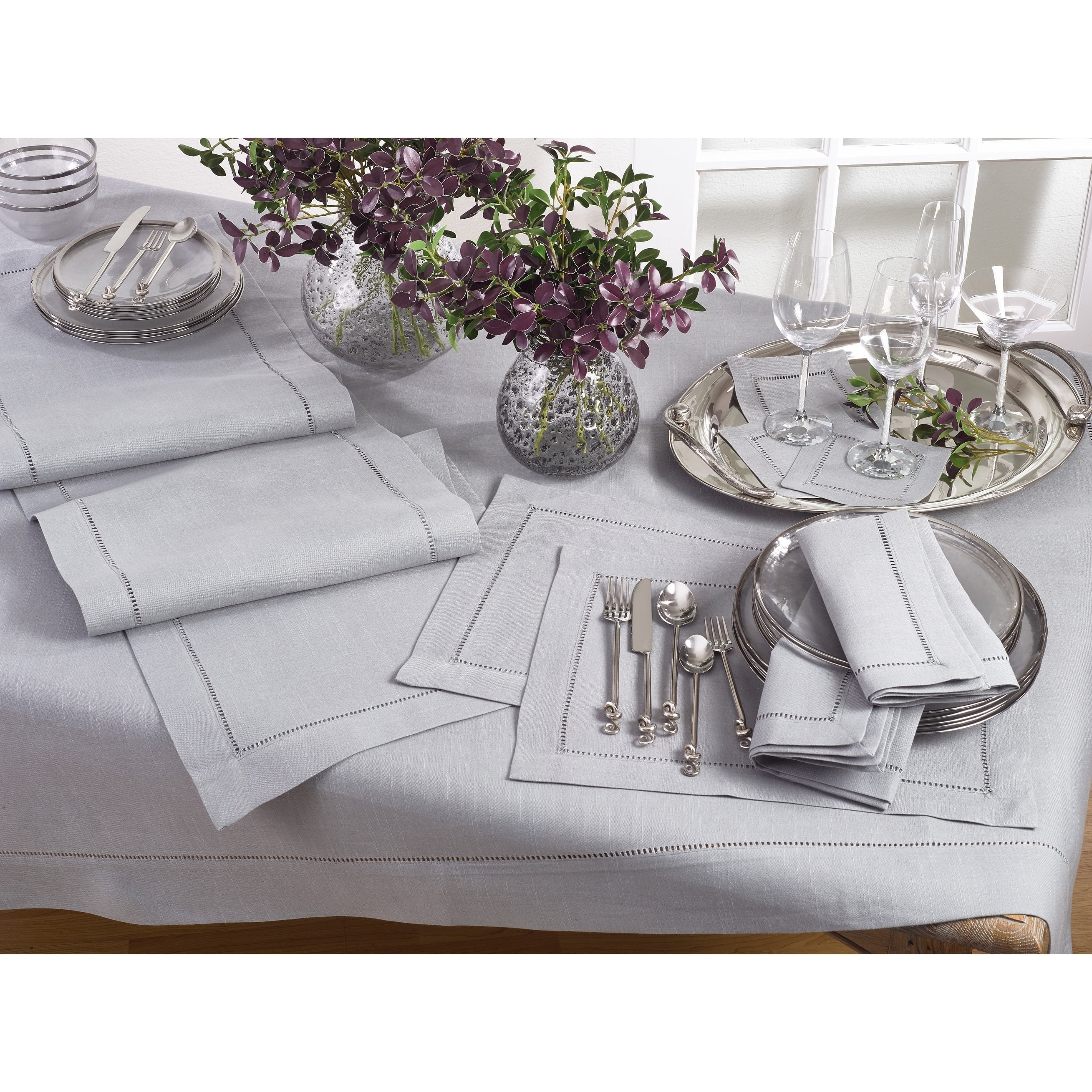 Classic Hemstitch Beige Square Fabric Tablecloth