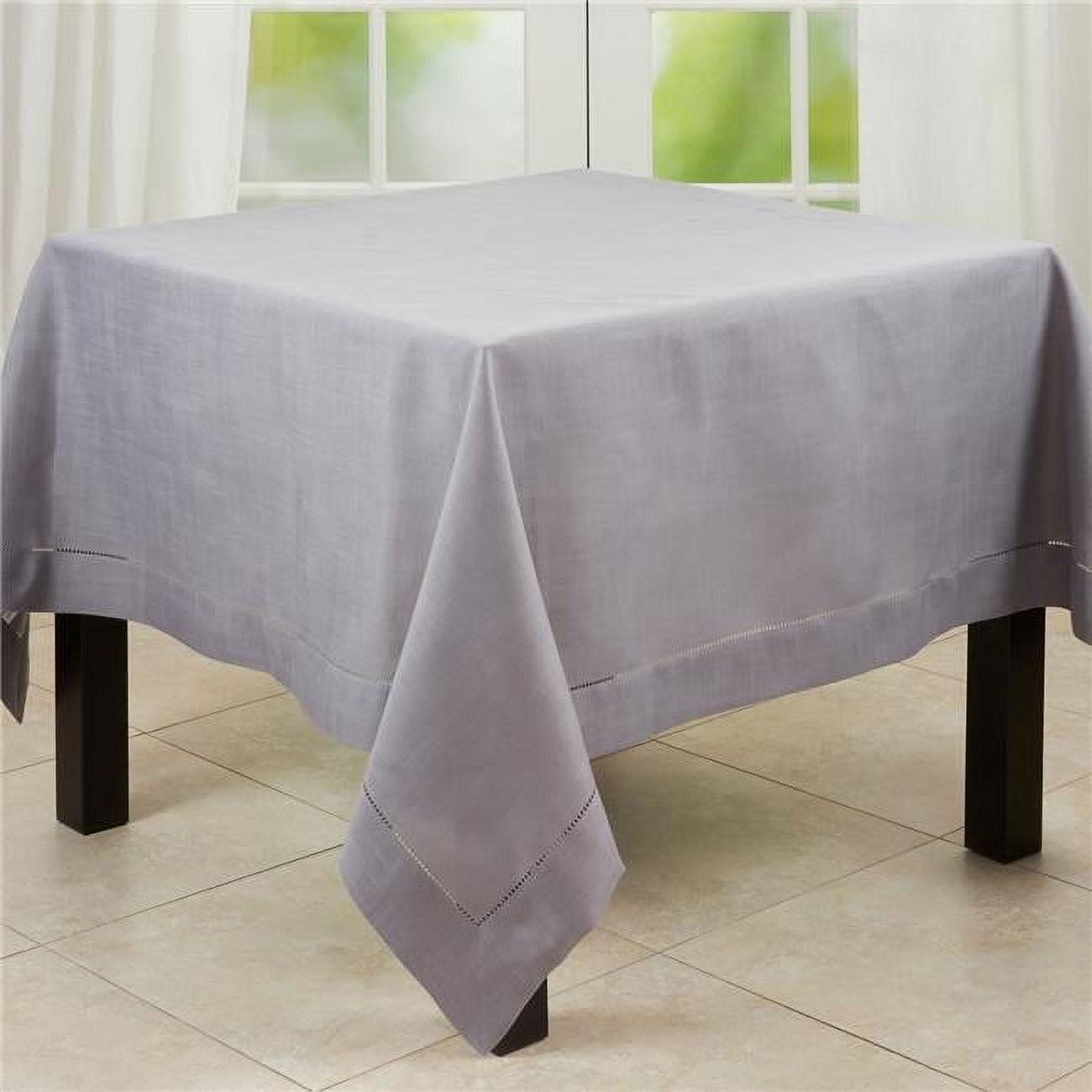 Slate Gray Hemstitched Border Square Fabric Tablecloth, 84" x 84"
