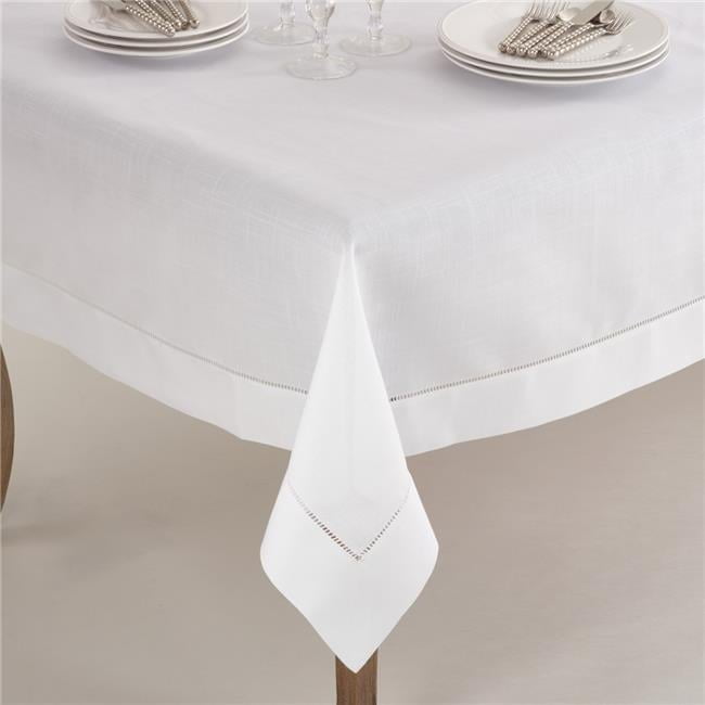 White Hemstitch Border Square Polyester Tablecloth