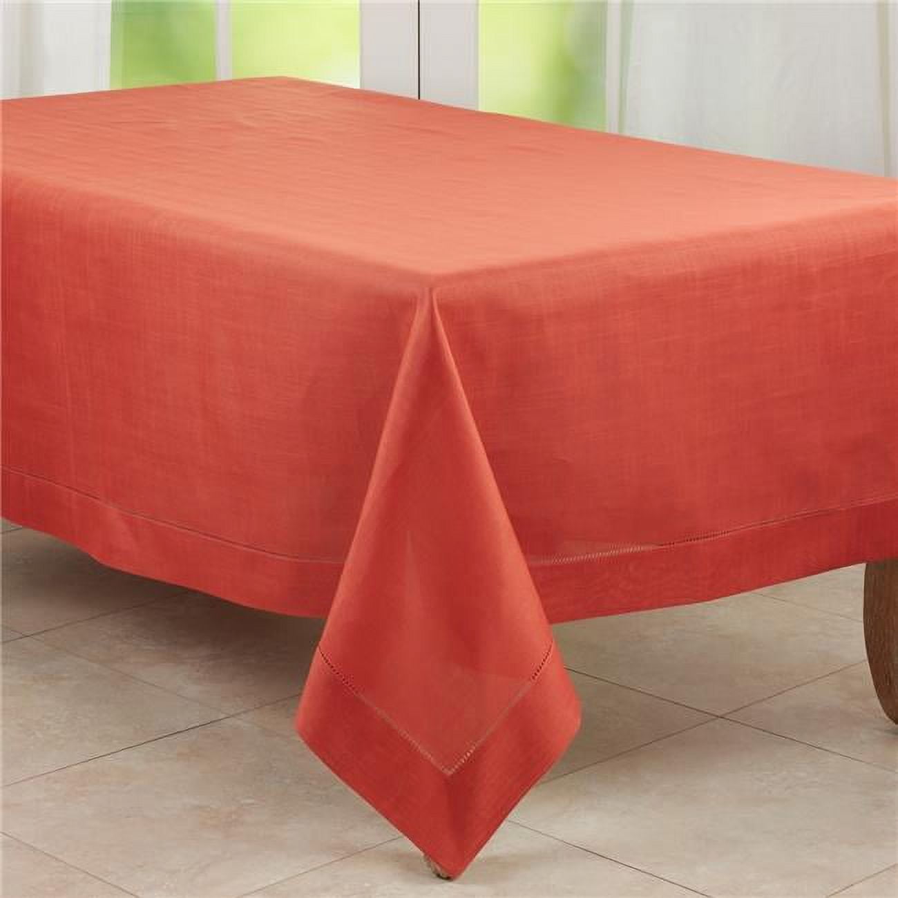 Terracotta Hemstitched Border Square Fabric Tablecloth