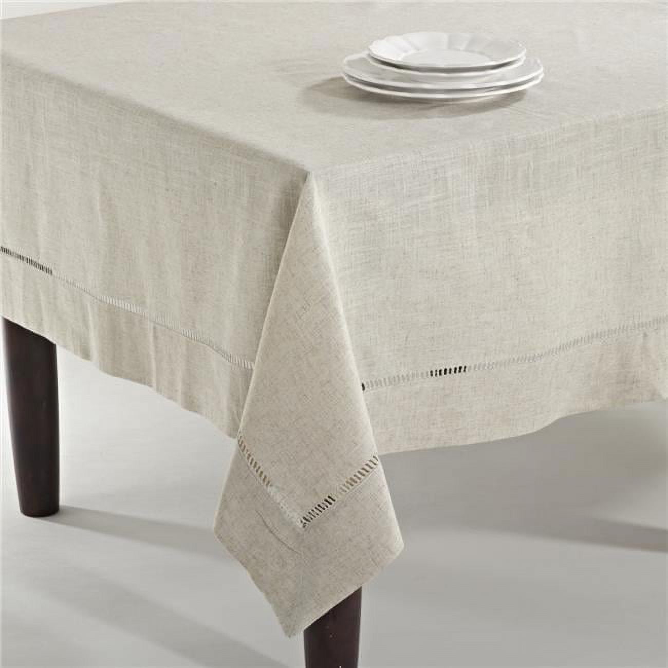 Natural Linen Blend Toscana Tablecloth with Hemstitch Border