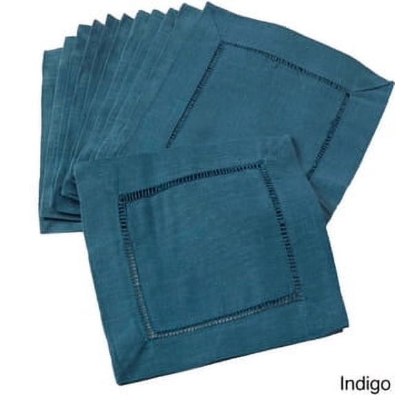 Saro Lifestyle Hemstitched Linen Blend Cocktail Napkins (Set of 12) Indigo