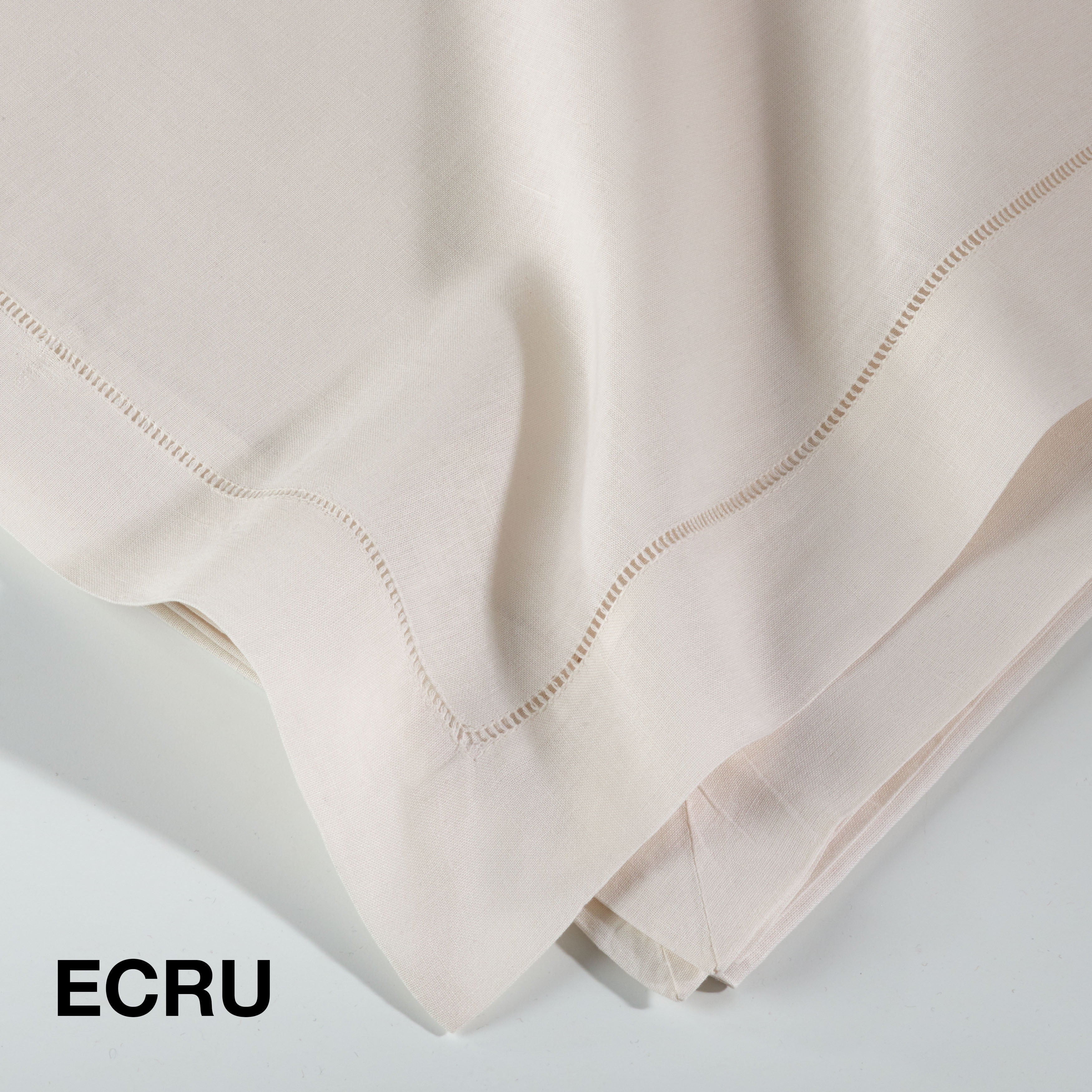 Ecru Hemstitched Cotton Linen Rectangular Tablecloth