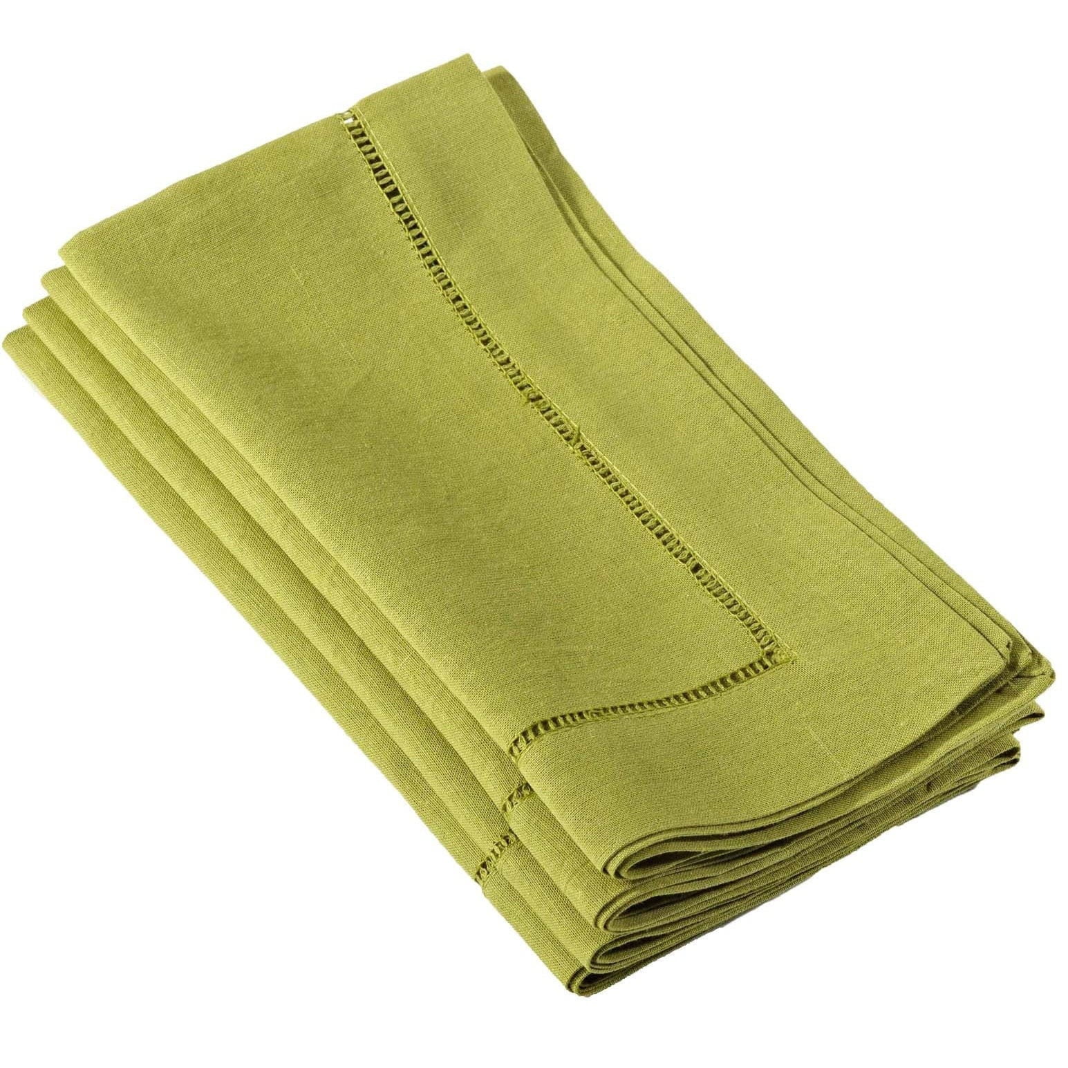 Lime Green Hemstitched Cotton Linen Dinner Napkins, Set of 4