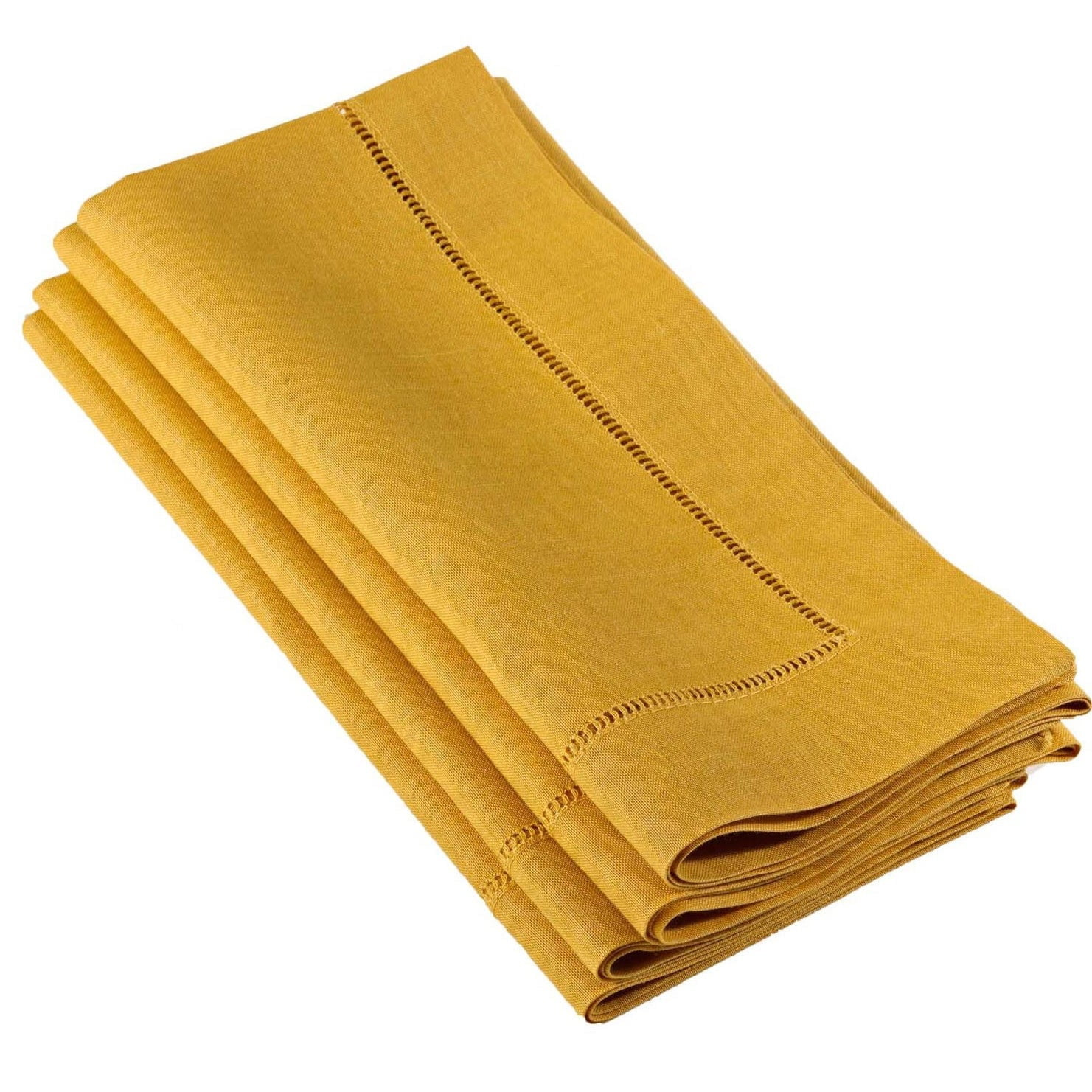 Mustard Cotton Linen Hemstitched Dinner Napkins, Set of 4
