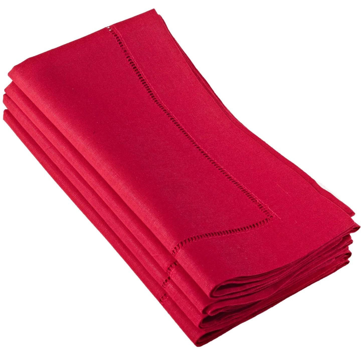 Red Hemstitched Linen Cotton Dinner Napkins, 20" Square, Set of 4