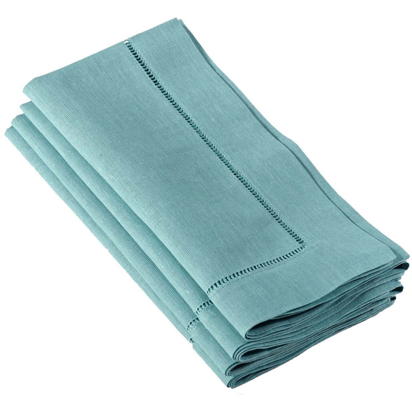 Sea Green Linen Cotton Hemstitched Dinner Napkins, Set of 4