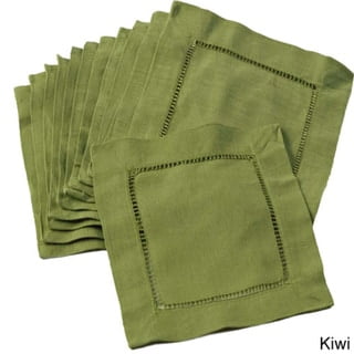 Kiwi Green Cotton Linen Hemstitch Cocktail Napkins Set of 12