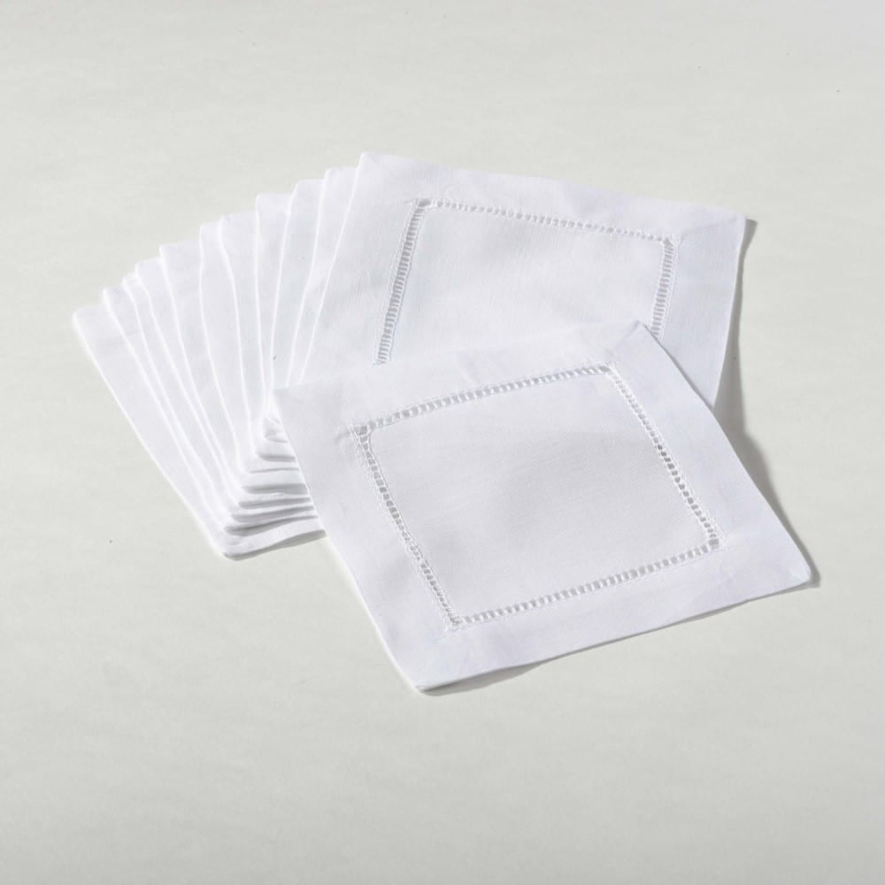 Ecru Hemstitched Cotton Cocktail Napkins Set of 12