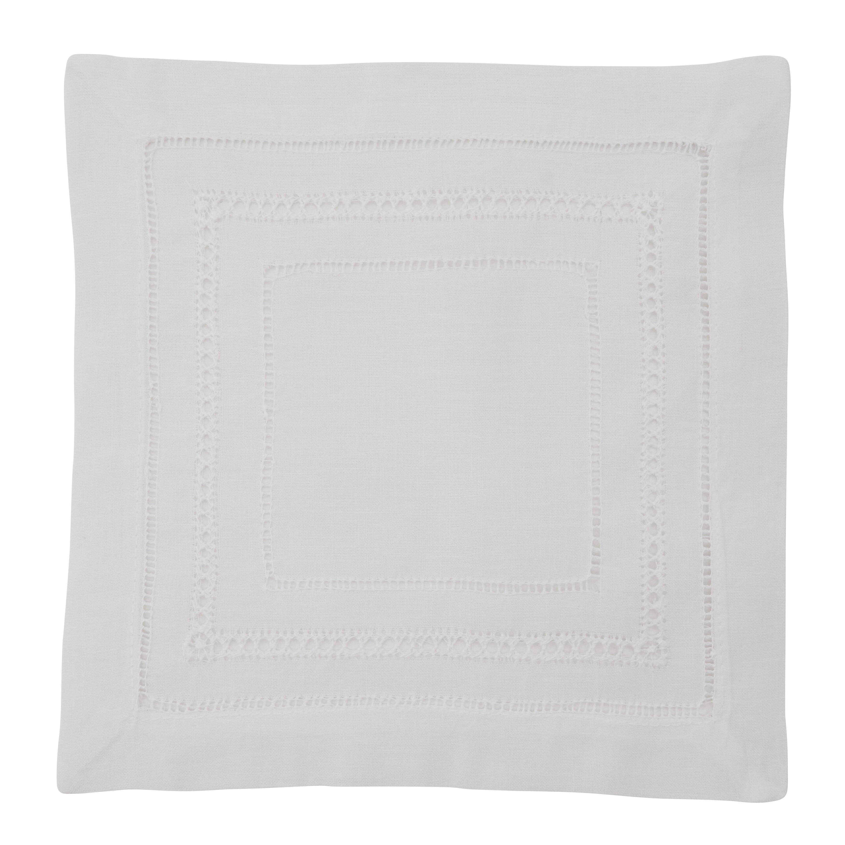 White Hemstitched Linen Cotton Table Napkins, Set of 4