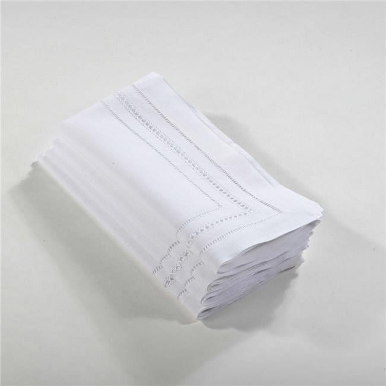 White Linen Hemstitch Square Napkin Set of 4