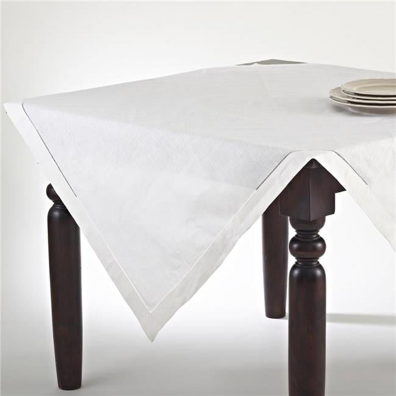Ecru Hemstitched Cotton Linen Rectangular Tablecloth