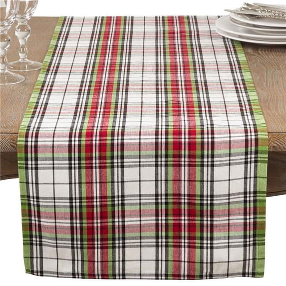 Saro Lifestyle Hensel Collection Classic Plaid Design Cotton Table Runner