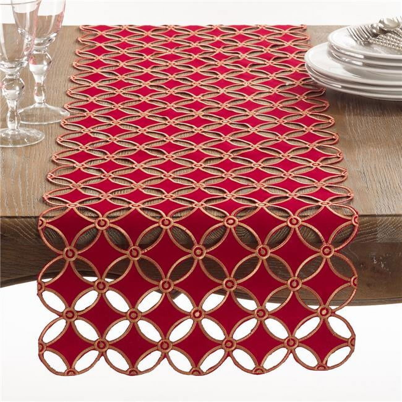 Red Polyester Holiday Cutwork Design Table Runner