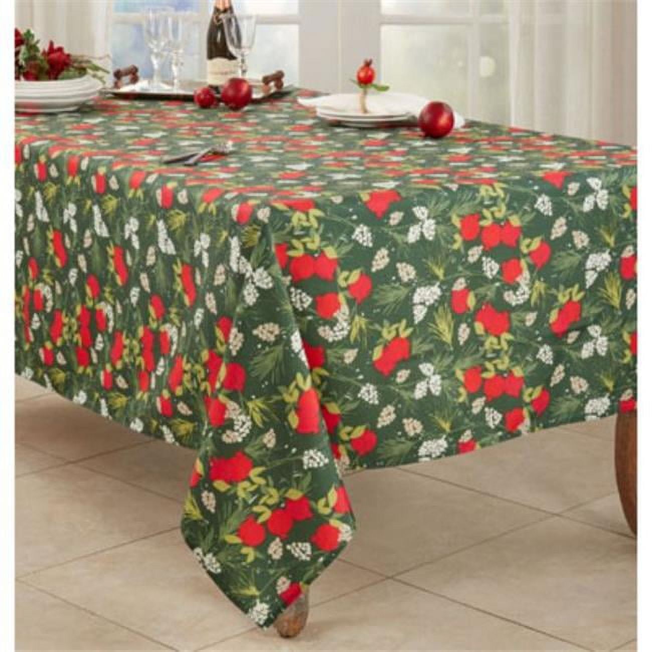Holiday Pomegranate Green and Red Rectangular Tablecloth