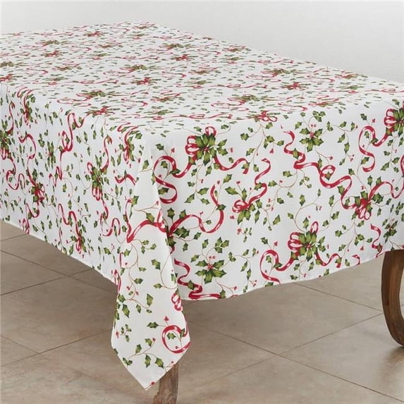 Saro Lifestyle Holiday Tablecloth With Holly and Ribbon Design 60 x 160 Rectangle