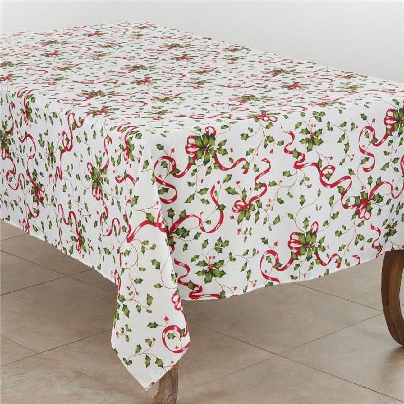 Festive Holly and Ribbon Design Rectangular Christmas Tablecloth