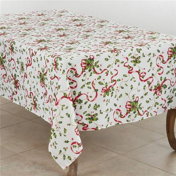 Saro Lifestyle Holly and Ribbon Design Christmas Tablecloth