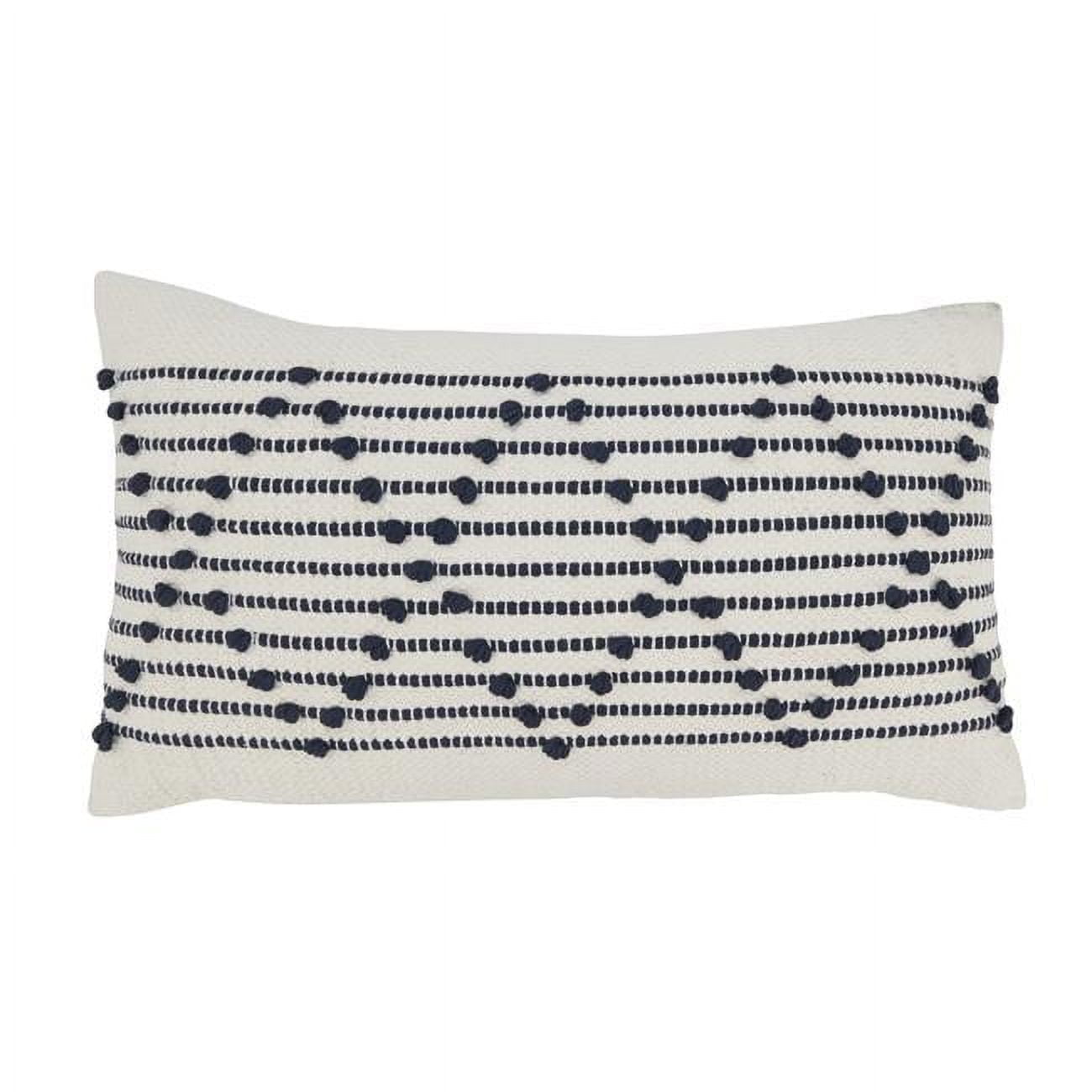 Off-White and Navy Diamond Weave Cotton Throw Pillow, 14"x22"