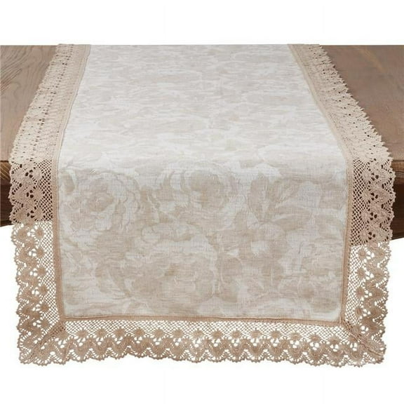 Saro Lifestyle Jacquard Lace Trim Table Runner