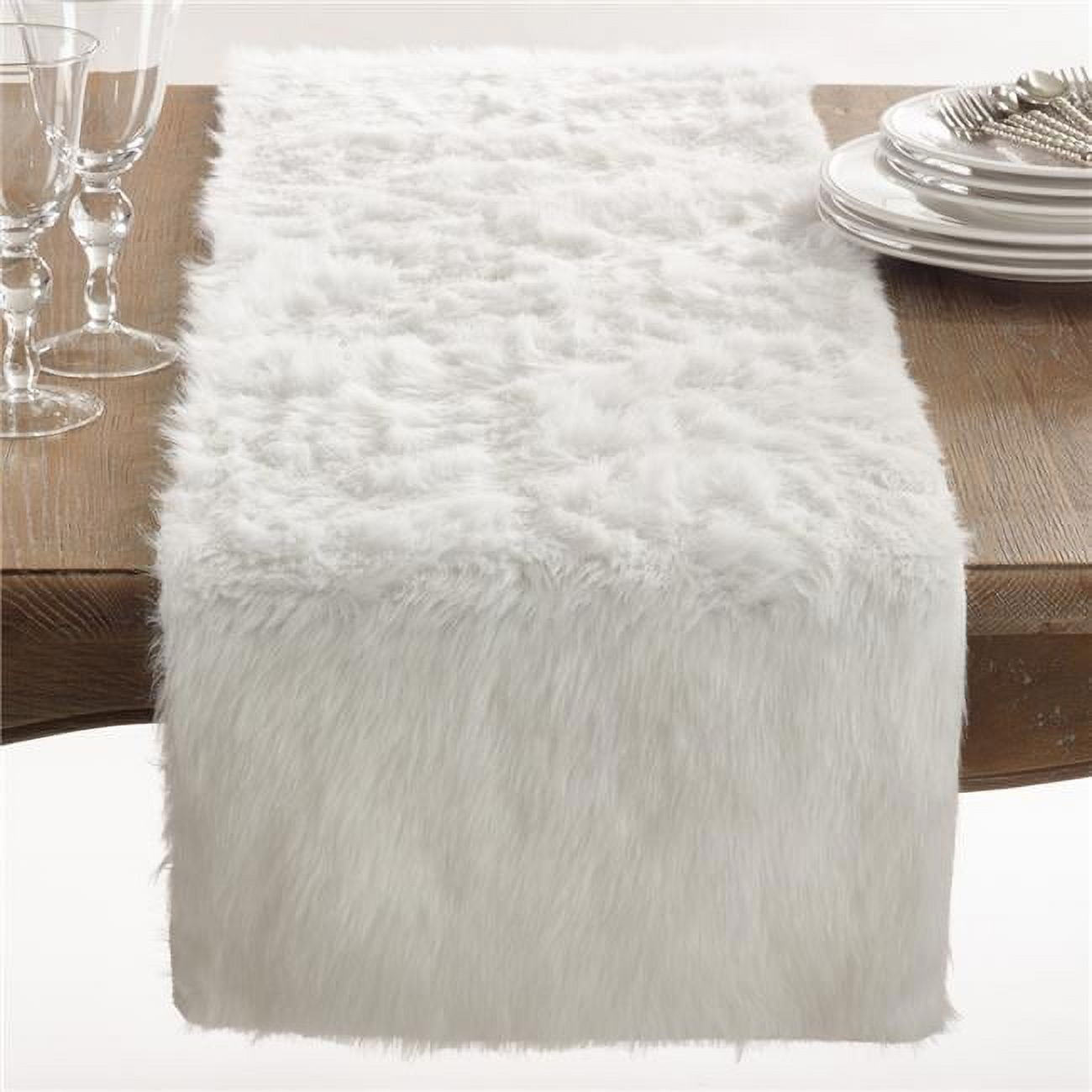 White Faux Fur Polyester Table Runner 15"x72"