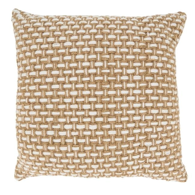 Beige Jute Blend Al Fresco Down Filled 20" Square Throw Pillow
