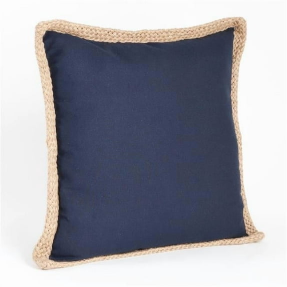 Saro Lifestyle Jute Braided Down Filled Throw Pillow Navy Blue Down