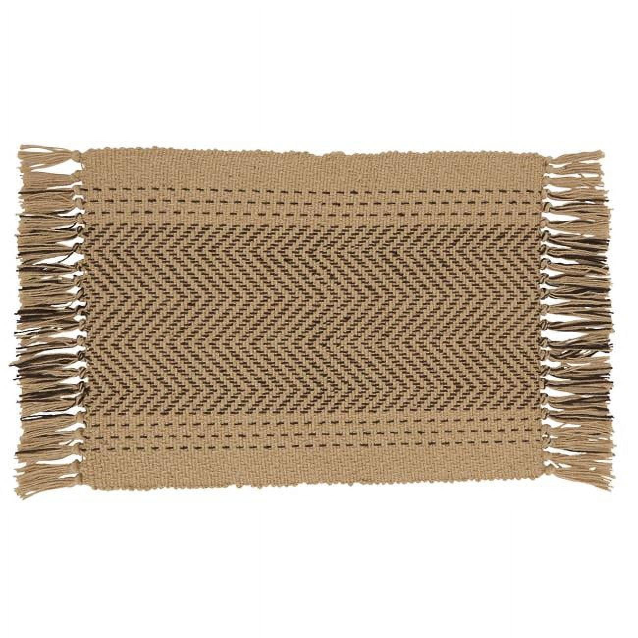 Natural Cotton Kantha Stitch Placemats with Fringe Edges, Set of 4