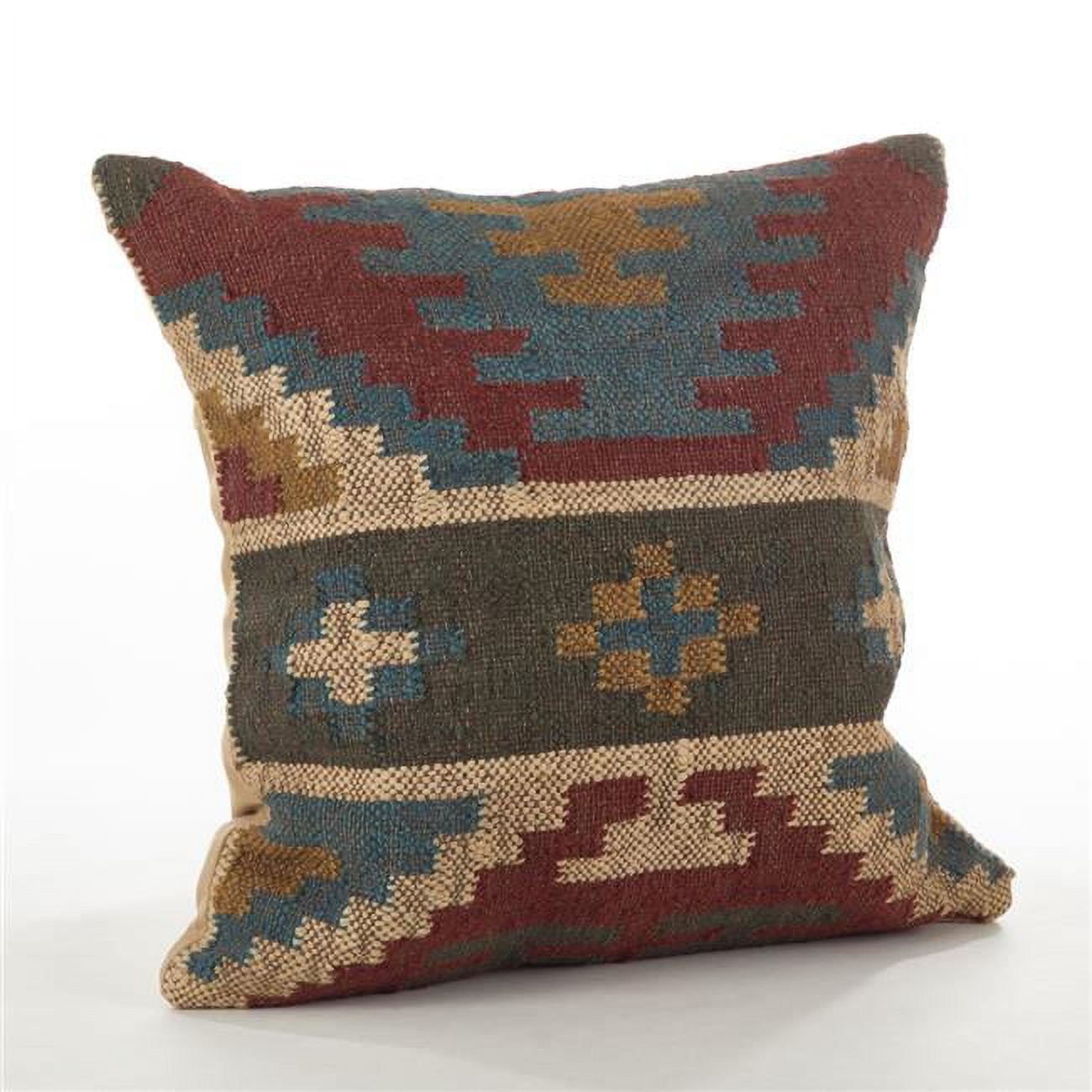 Multicolor Kilim Design Square Wool and Jute Throw Pillow