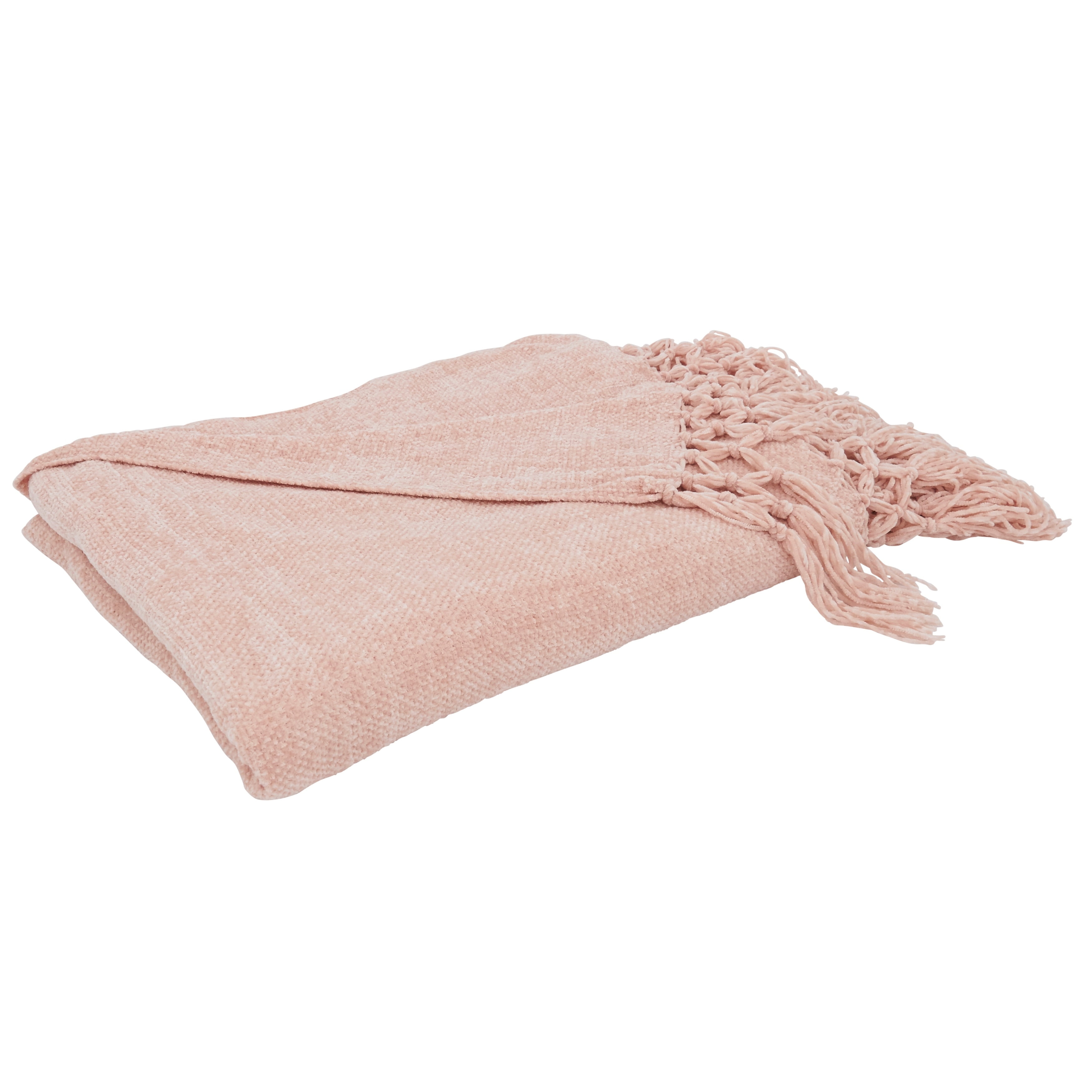 Blush Knotted Chenille Throw Blanket with Tassels