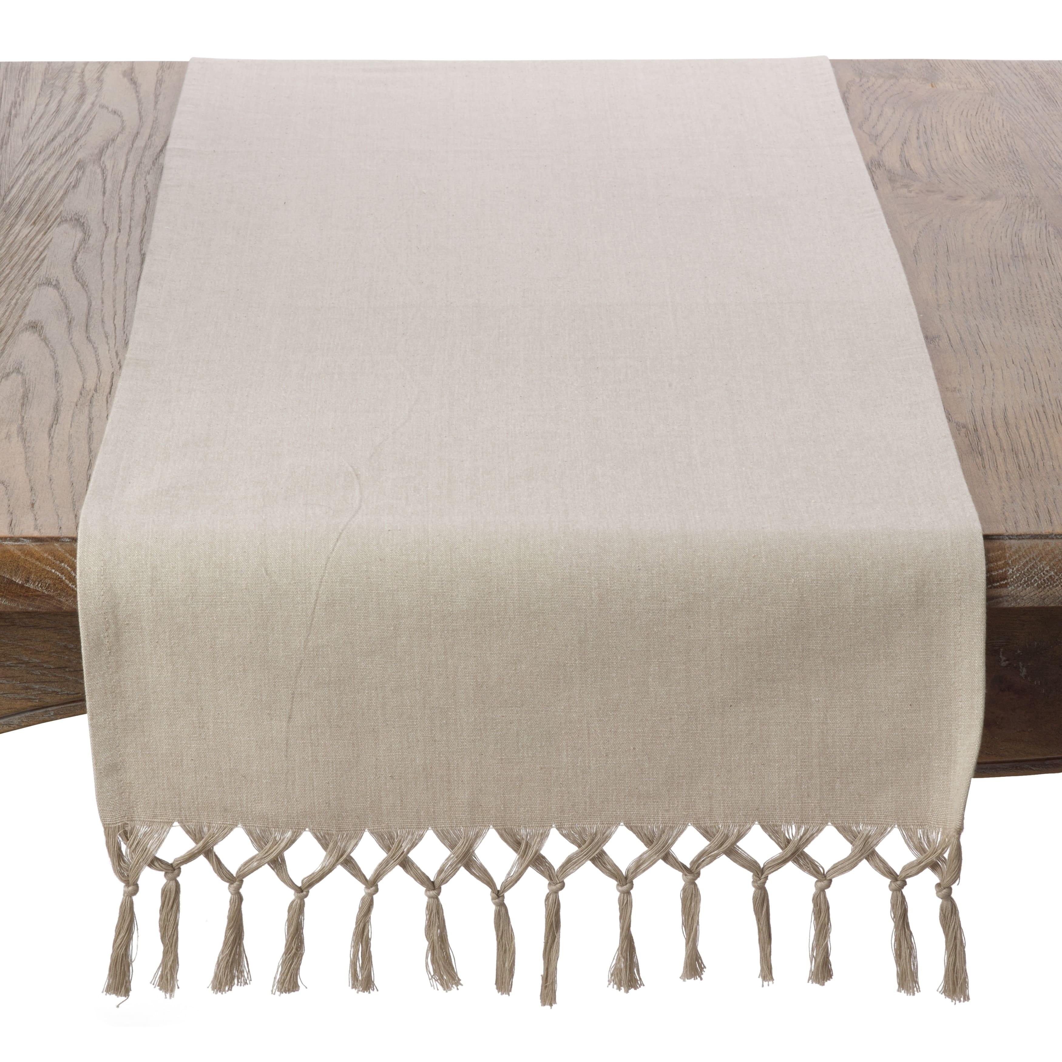 Light Brown Cotton Knotted Tassel Table Runner 16" x 108"