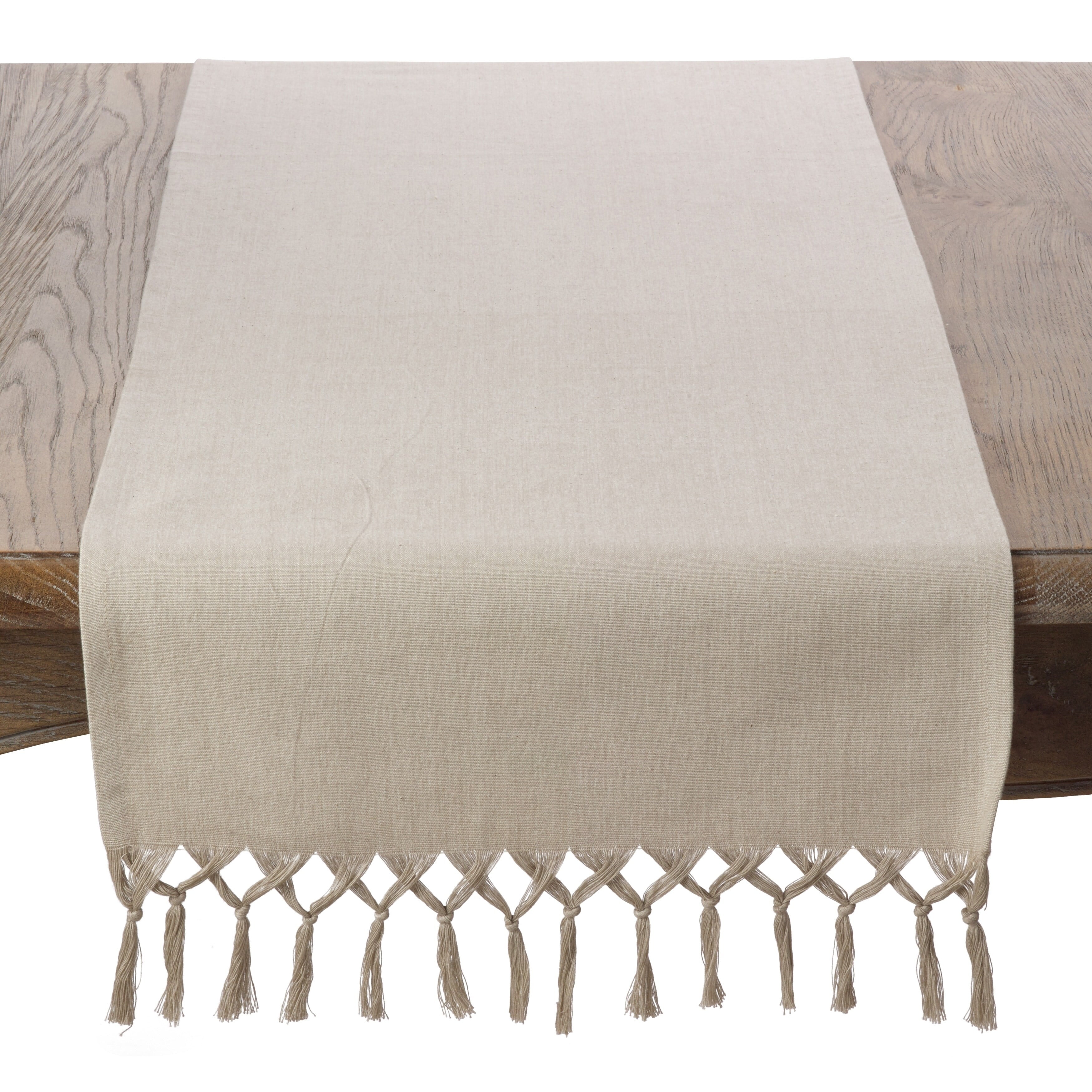 Light Brown Cotton Knotted Tassel Table Runner 16" x 108"