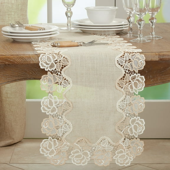 Saro Lifestyle Lace Rose Border Table Runner