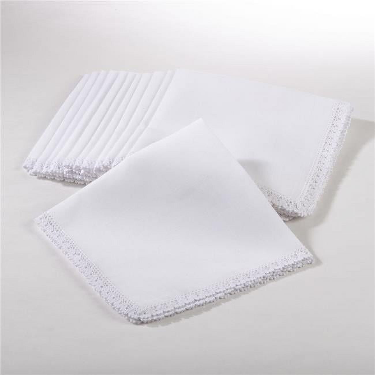 White Lace Border Polyester Dinner Napkins, Set of 12
