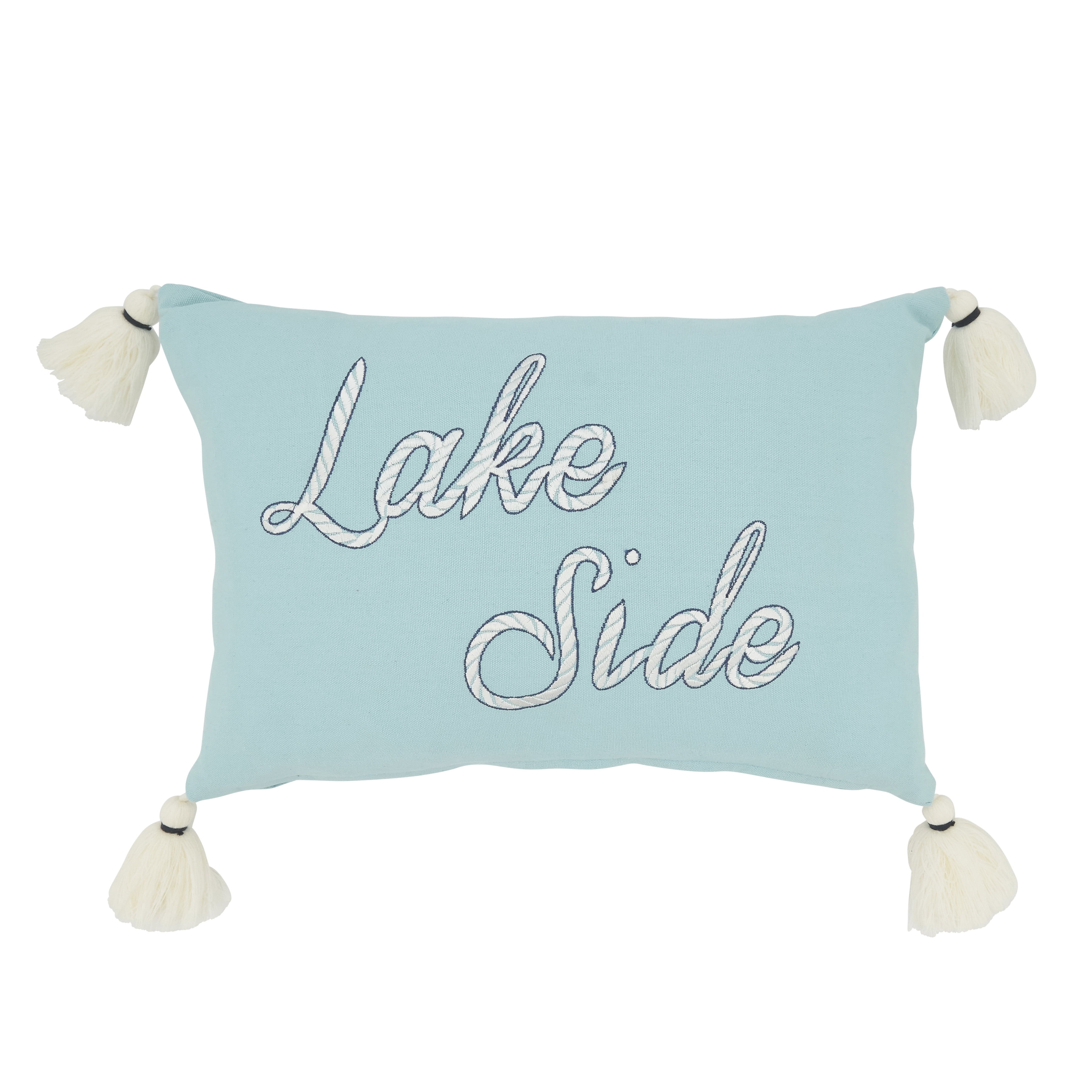 Lake Side Serenity Blue Cotton Duck Feather Throw Pillow, 12"x18"