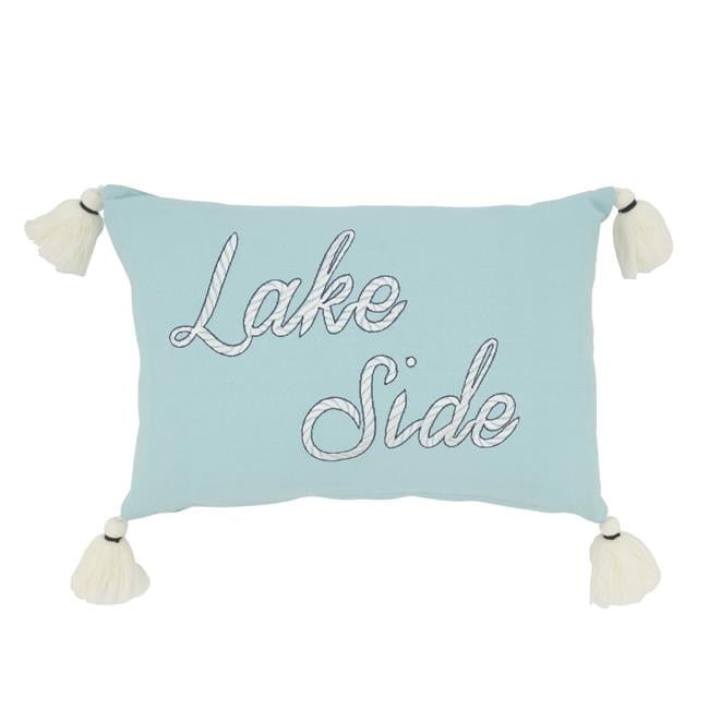 Lake Side Serenity Blue Cotton Rectangular Throw Pillow