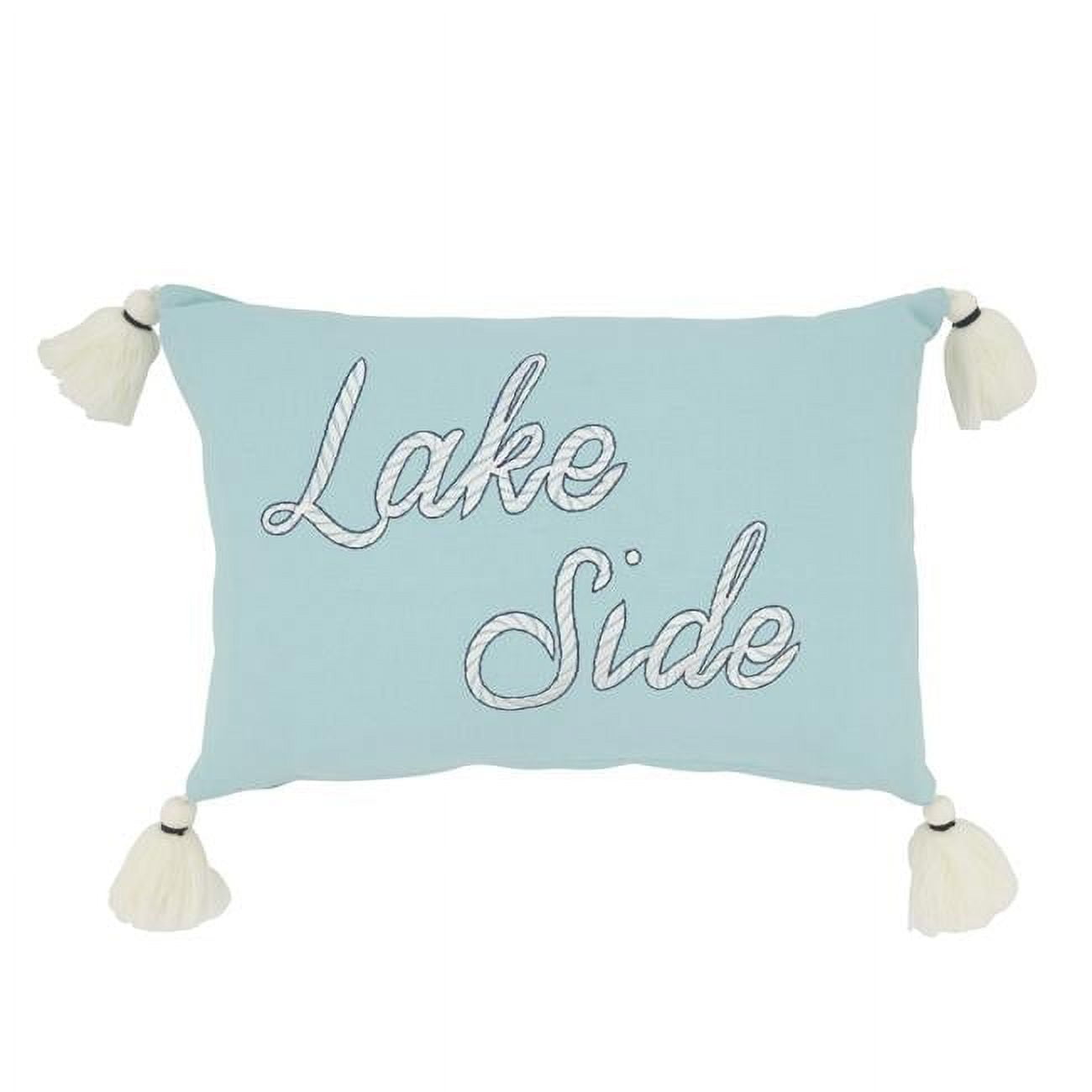 Lake Side Serenity Blue Cotton Rectangular Throw Pillow