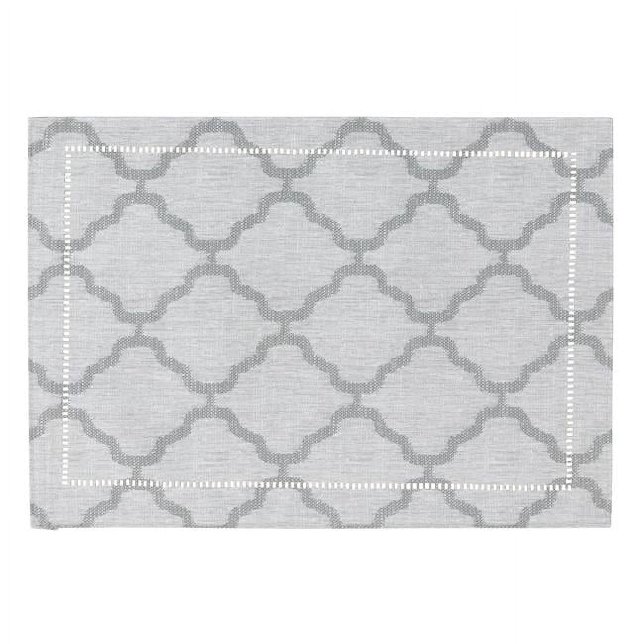 Gray Fabric Laser-Cut Hemstitch Placemats Set of 4