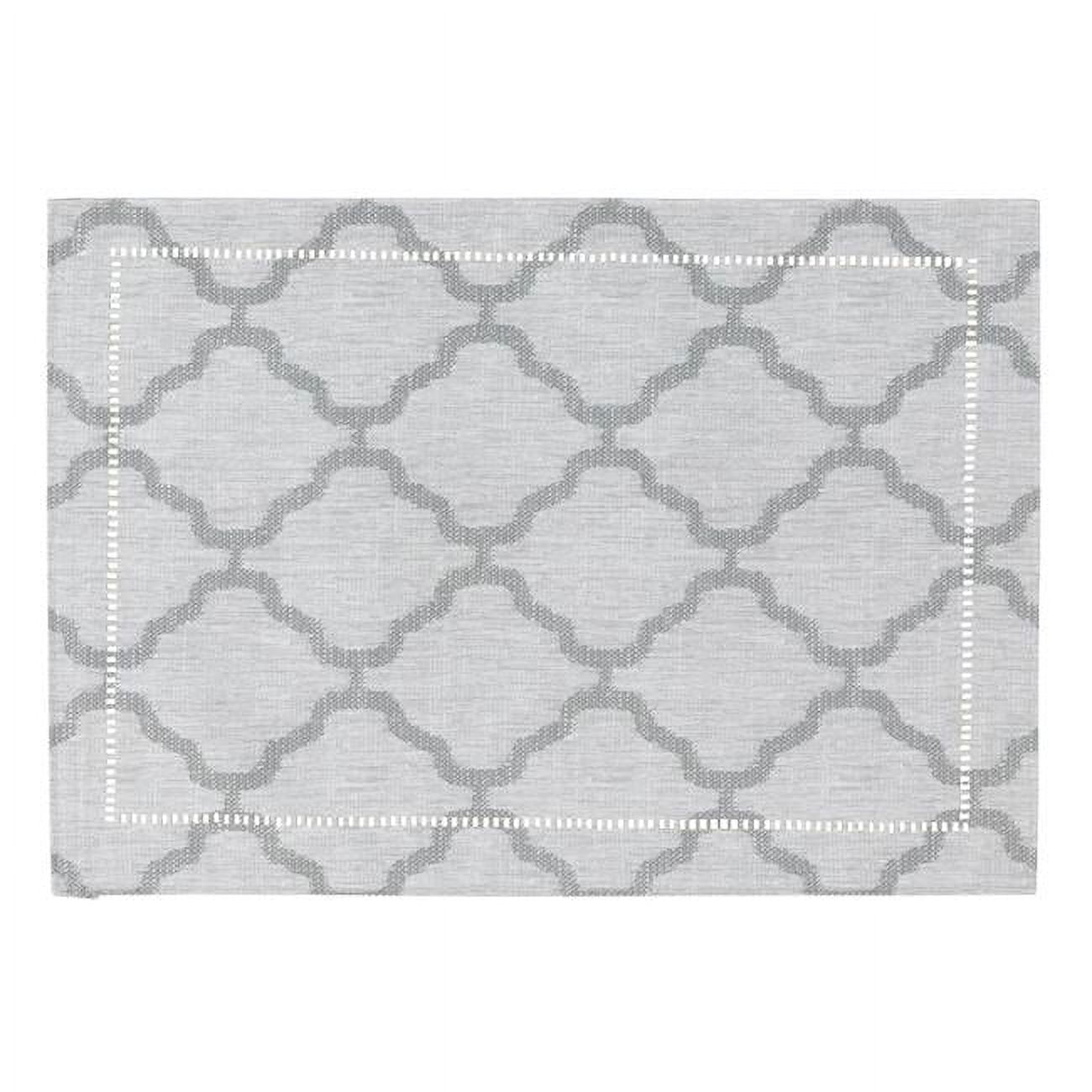 Gray Fabric Laser-Cut Hemstitch Placemats Set of 4