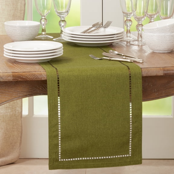Saro Lifestyle Laser-Cut Hemstitch Table Runner