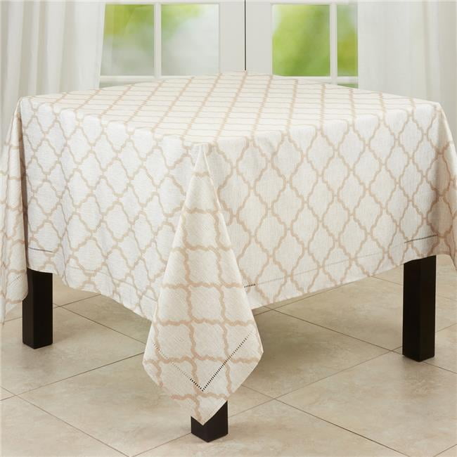 Taupe Rectangular Laser-Cut Hemstitch Fabric Tablecloth