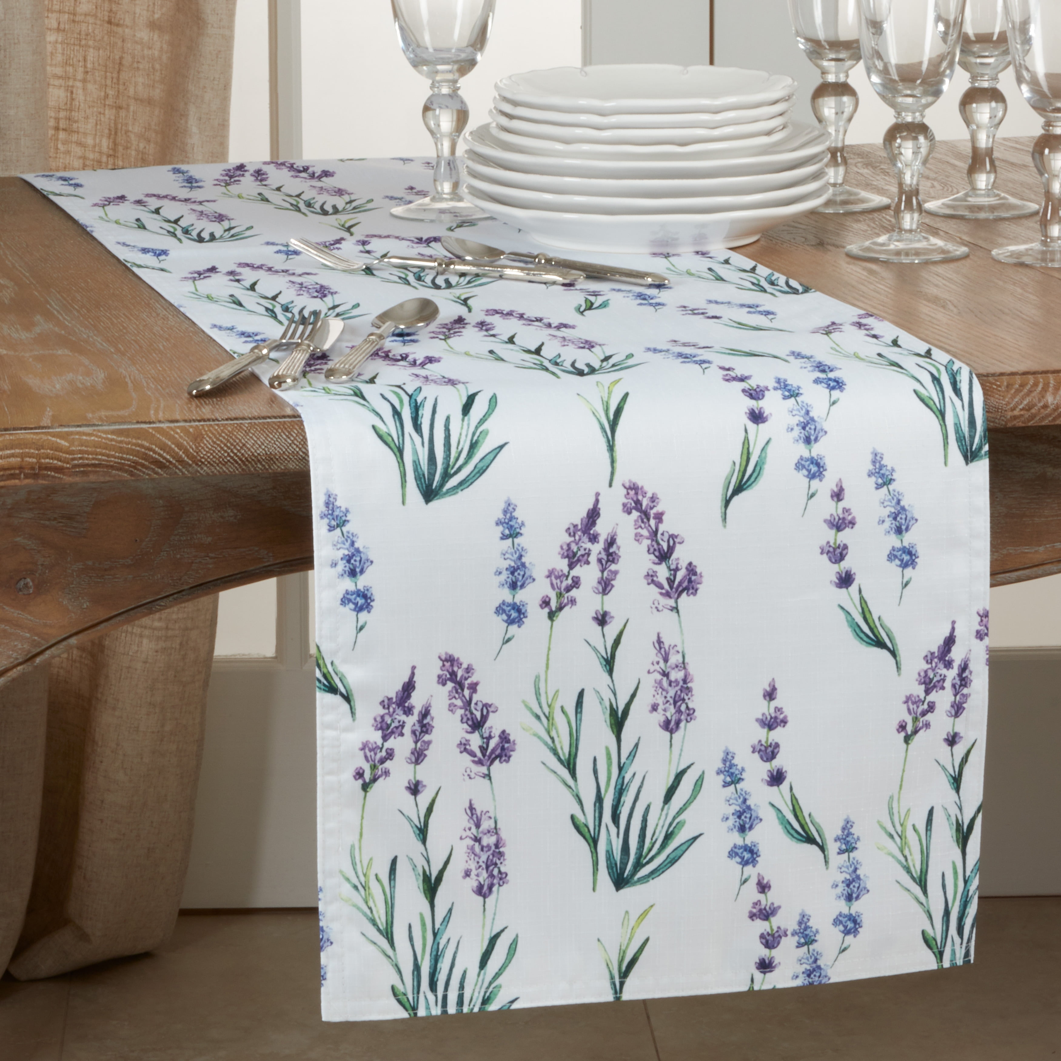 Lavender Blossom Print Polyester Table Runner